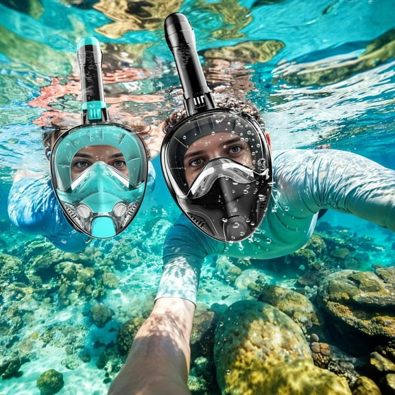 Full Face Snorkel Mask for Adults Teen, Detachable Camera Mount, 180° Panoramic View Anti-Fog Anti-Leak Snorkeling Gear