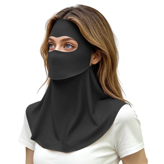 Full Face Sun Mask for Women Breathable UV Protection with Neck Coverage, Summer Outdoor Mask Black Free size(Free Size)