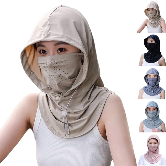 Full Face Sun Protection Hood Outdoor Face Cover Hat Breathable Cycling Hood Adjustable Drawstring Neck Cover Mask Hat for Hiking Driving Travel Outdoor Activities