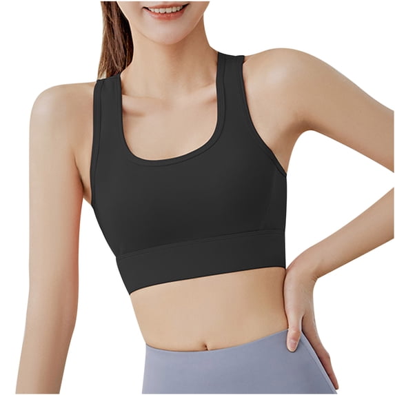 Full-Figure Bra Women Breasted Back Running Bralettes Yoga High Strength Shock-Proof Backless Bra Sports Underwear V-Neck Padded Bra Hook and Eye Closure T-Shirt Bra Style Y-551 , Black S