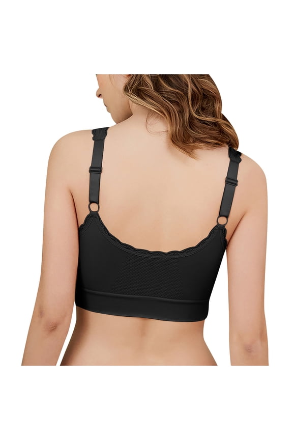 Full-Figure Bra Women Woman Sports Bra Without Underwire Yoga Vest Lingerie Underwear V-Neck Seamless Bra Feature Hook and Eye Closure T-Shirt Bra Style Y-92 , Black L