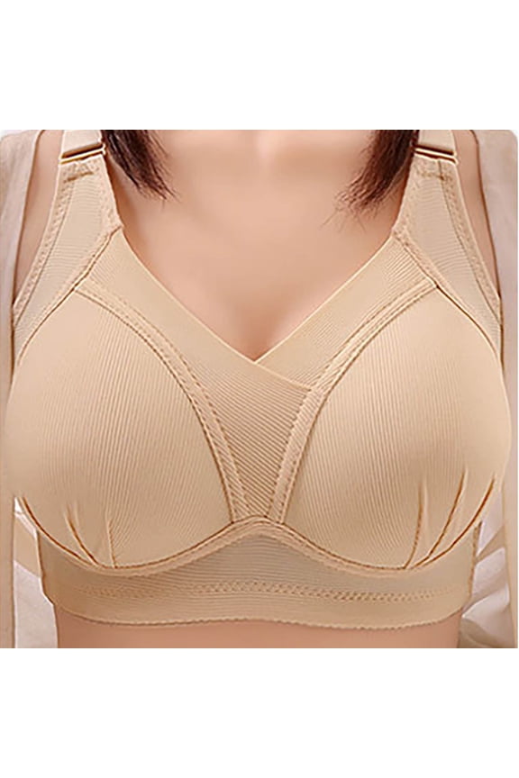 Full Figure Support Bra Seamless Wireless Comfort Everyday Wear Side Coverage Lift Plus Size Underwire Free Inner, 40, Beige