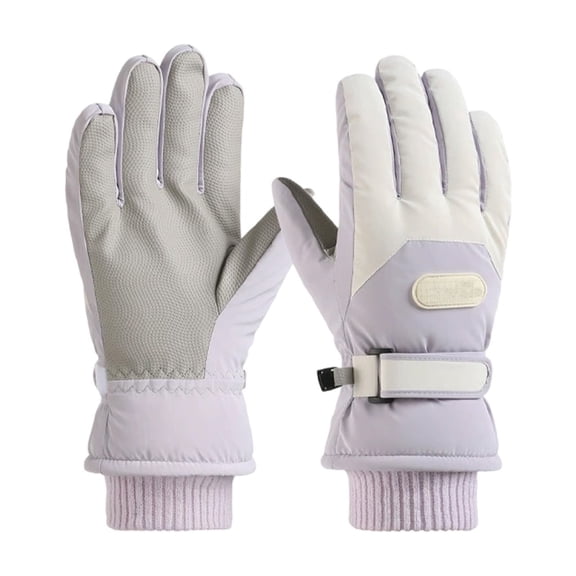 Full Finger Touch Screen Ski Gloves for Cycling and Winter Sports, Polyester Material Warm Fleece Lined, Waterproof Windproof Design for Cold Weather, Beige Black Purple Colors