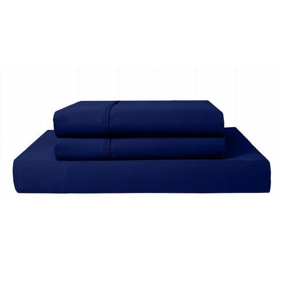 Full Fitted Sheet with 2 Pillowcases (3-PC) Set - 800-Thread-Count 100% Egyptian Cotton, Soft Breathable, 18-Inches Deep Pockets - Navy Blue