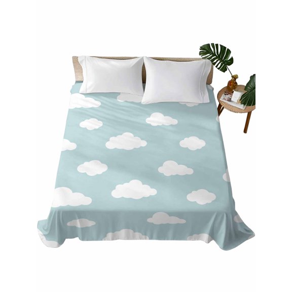 Full Flat Sheet 81"x96", Clouds Soft Lightweight Bedding Flat Sheets Only, Cartoon Blue Sky Minimalist Aesthetic Brushed Microfiber Top Bed Sheet, Breathable StainResistant Bedsheets