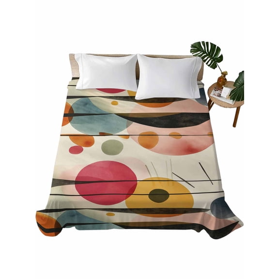 Full Flat Sheet 81"x96", Geometric Abstract Soft Lightweight Bedding Flat Sheets Only, Modern Vintage Oil Painting Art Brushed Microfiber Top Bed Sheet, Breathable StainResistant Bedsheets