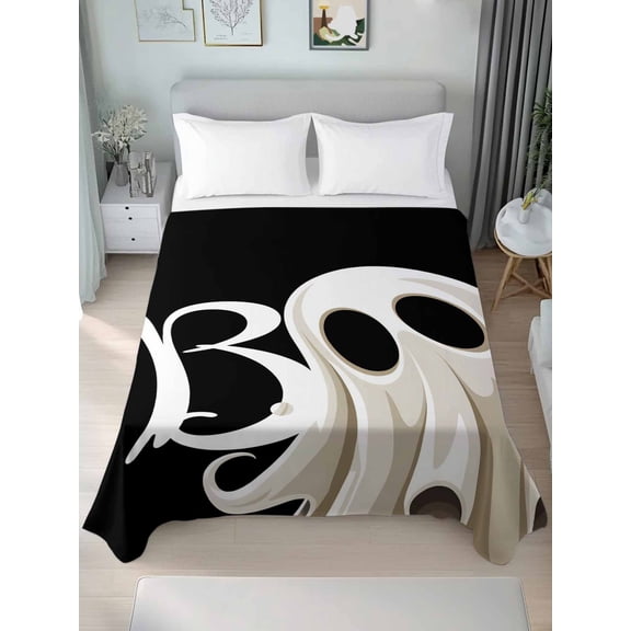 Full Flat Sheet Only Halloween Scary Ghost Soft Microfiber Cooling Bedding Sheets Black White Flat Bed Sheet for Hotel,Home Decor