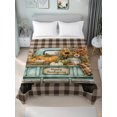 thumbnail image 1 of Full Flat Sheet Only Happy Thanksgiving Blue Truck Soft Microfiber Cooling Bedding Sheets Black Plaid Background Flat Bed Sheet for Hotel,Home Decor, 1 of 9