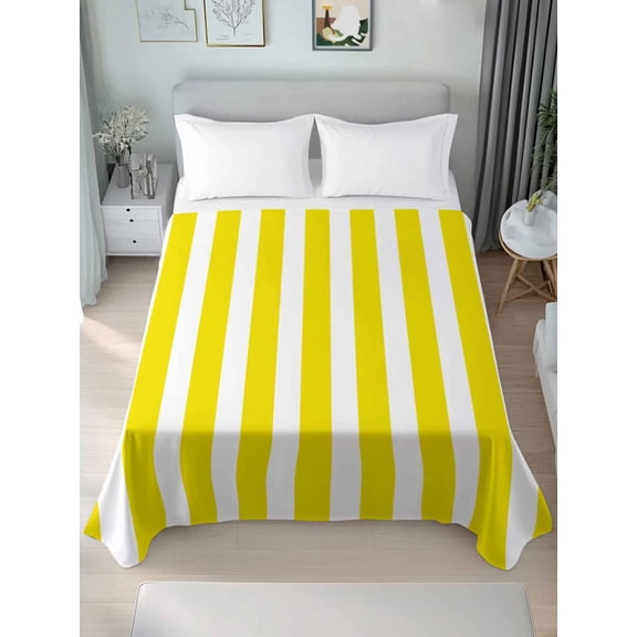 Full Flat Sheet Only Minimalist Modern Yellow White Stripe Soft Microfiber Cooling Bedding Sheets Simple Line Texture Flat Bed Sheet