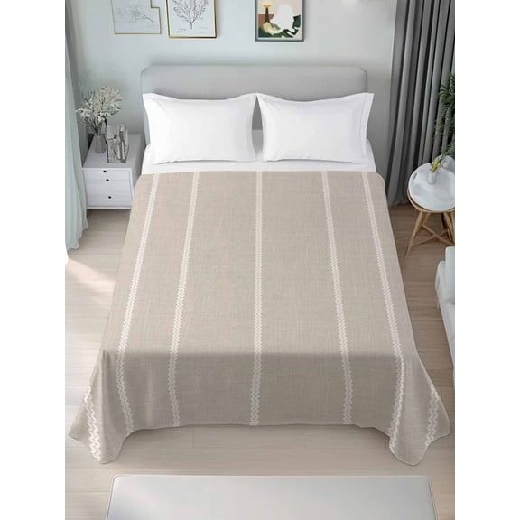 Full Flat Sheet Only Minimalist Zigzag Stripe Soft Microfiber Cooling Bedding Sheets Retro Beige Linen Texture Flat Bed Sheet for Hotel,Home Decor