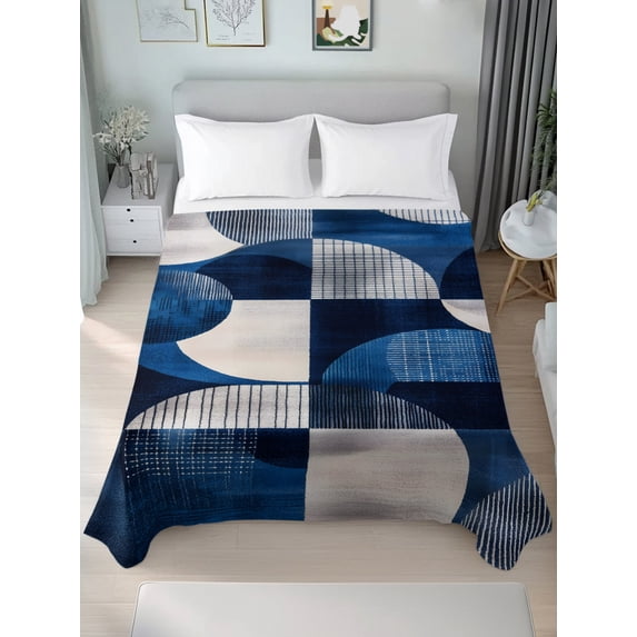 Full Flat Sheet Only Navy Blue Color Blocks Soft Microfiber Cooling ...