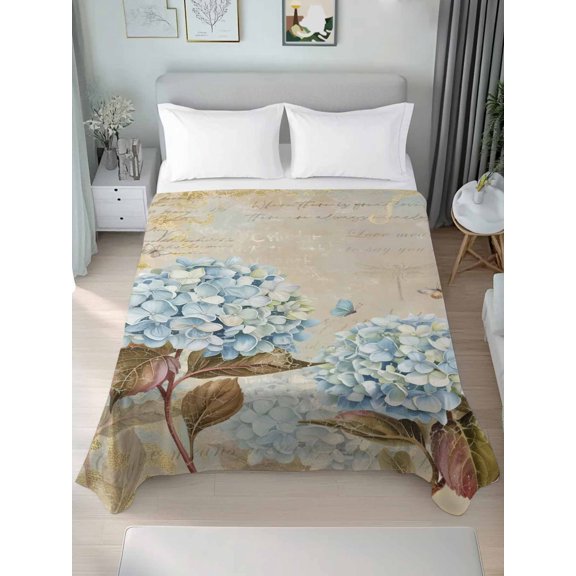 Full Flat Sheet Only Vintage Embroidery Balloons Butterfly Soft Microfiber Cooling Bedding Sheets Country Blue Flowers Flat Bed Sheet for Hotel,Home Decor