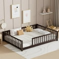 thumbnail image 1 of Full Floor Bed for Kids Toddlers, Solid Wood Multifunctional Montessori Bed Frame with Safety Guardrails, Without Door, Easy Assemble, Espresso, 1 of 7