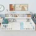 thumbnail image 1 of Full Floor Bed with Side Bookcase,Shelves & Guardrails in White, 1 of 19