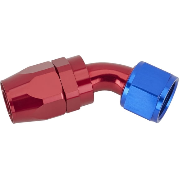 Full Flow Swivel Hose End Fitting, 45 Degree, Red/Blue -12 AN