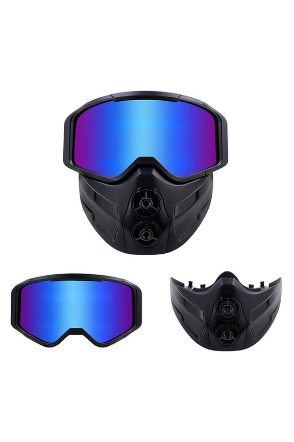 Full Frame Windshield Motorcycle Desert Windshield | Removable Antifog Goggles & Face Mask | Cold Wind & UV Protection | Helmet Compatible