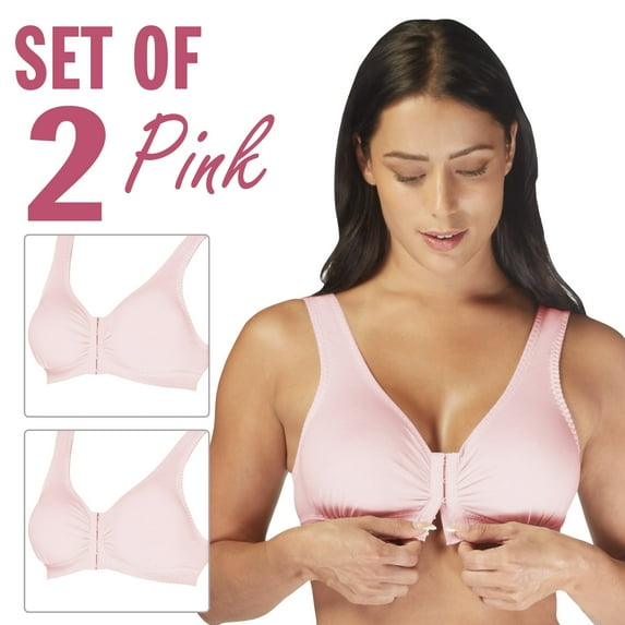 Carole Martin Full-Freedom Cotton Comfort Bra Wireless Front Closure Style 7276 Set of 2-Pink 44