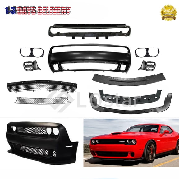 Full Front Bumper Cover & Grille & Absorber & Lip Set For 15-23 Dodge Challenger