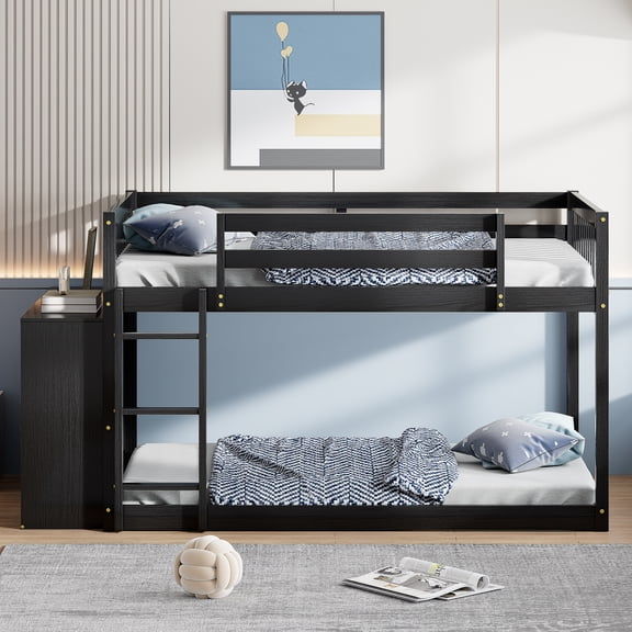 Full over Full Bunk Bed with 4 Drawers & 3 Shelves, Solid Pine Construction, Convertible Ladder (Left/Right), Full-Length Guardrails, No Box Spring Needed, Espresso