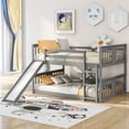 thumbnail image 1 of Full Over Full Bunk Bed, Solid Wood Bunk Bed with Slide for Kids Teens, Low Bunk Bed Frame with Ladder and Guardrails, Wooden Floor Bunk Bed Bedroom Guest Room Furniture, Space Saving, Gray, 1 of 7
