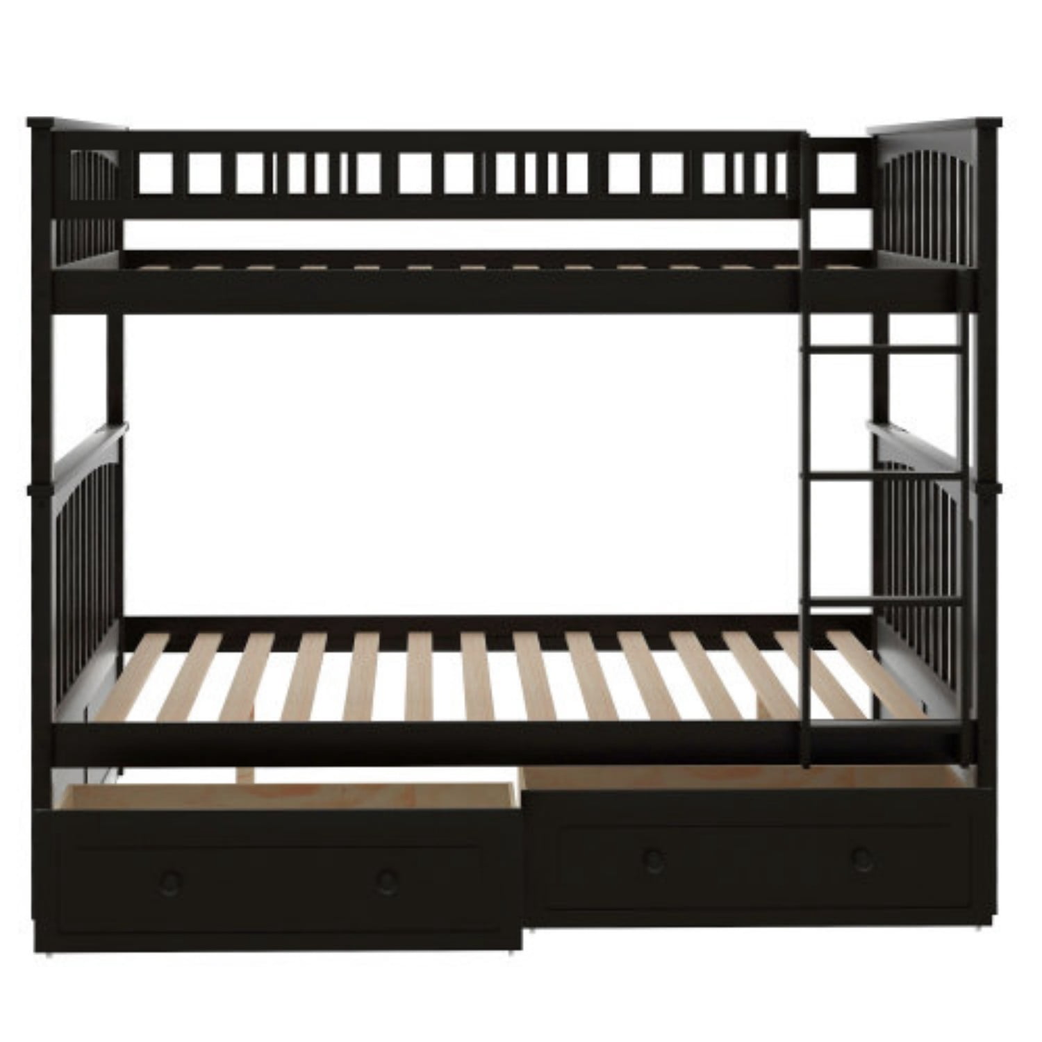Full Over Full Bunk Bed with Storage Drawers, Convertible Wood Bunk Bed Frame with Safety Guardrails, Solid Pine Wood Kids & Adult Bed for Bedroom, Espresso