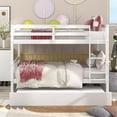 thumbnail image 1 of Full Over Full Bunk Bed with Trundle, Wood Bunk Bed Frame with Ladder and Safety Rails, Space-Saving Convertible Bunk Bed for Home and Dormitory, No Box Spring Needed, White, 1 of 7