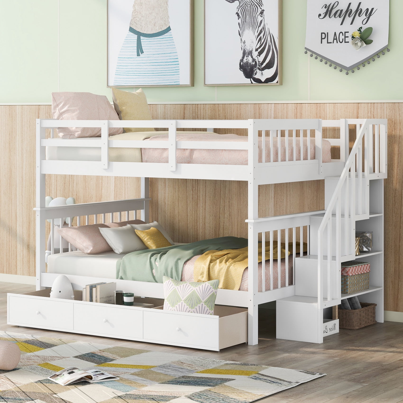 Full Over Full Bunk Beds with Drawers, Bunk Bed Full Over Full with 4
