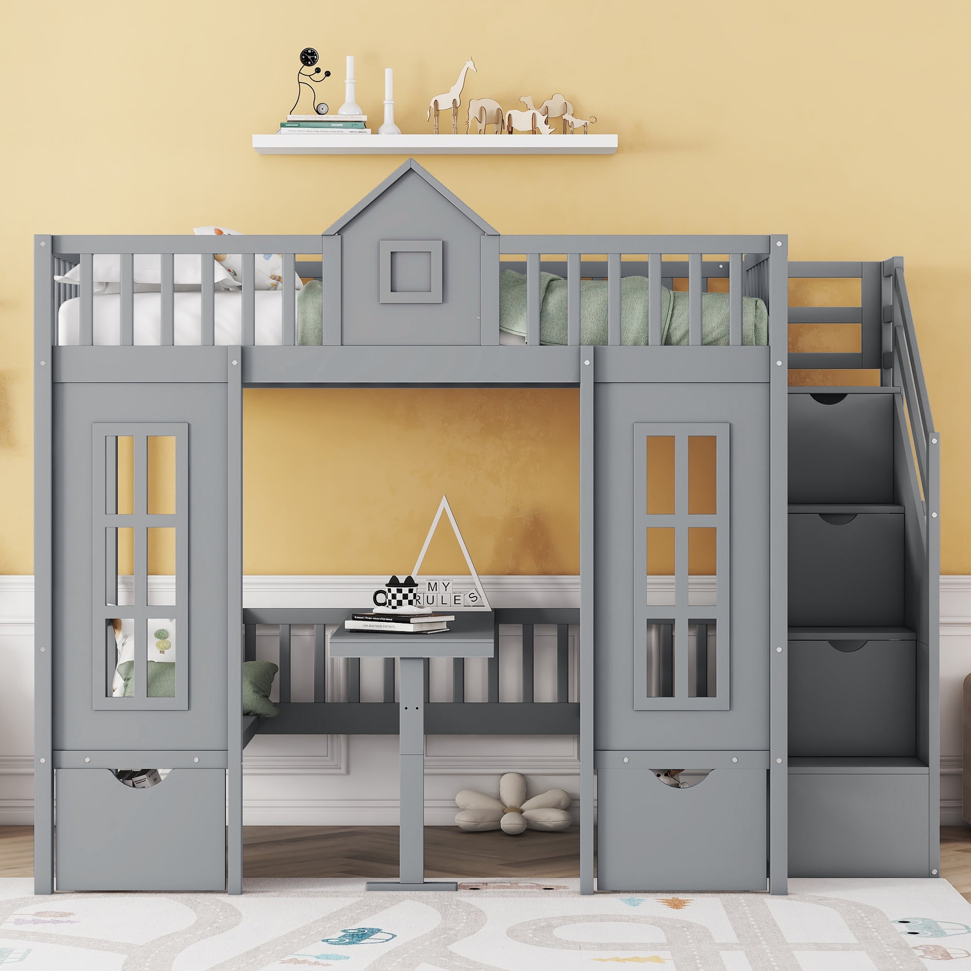 Walmart Full-Size Convertible Bunk Bed with Desk, Drawers, Stairs, and