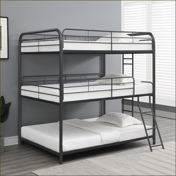 Full/Full/Full Size Metal Triple Bunk Bed Frame - Space-Saving, Sturdy Steel, No Box Spring Needed, Black