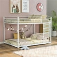 thumbnail image 1 of Low Bunk Bed Full Over Full, Modern Metal Bunk Bed with Safety Guardrails and Ladder, Heavy Duty Bunk Bed Frame for Kids Teens Adults, No Box Spring Needed White, 1 of 7