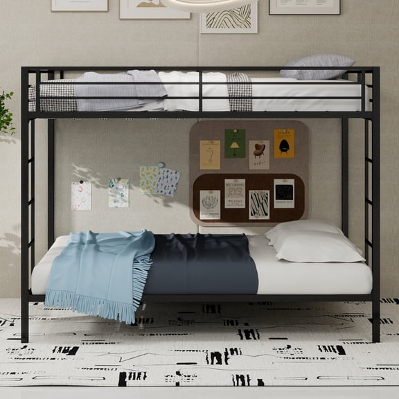 Full Over Full Metal Bunk Bed 4.5X6.2FT Each, Heavy-Duty Square Tube Frame with Dual Ladders, No Box Spring Needed, Space-Saving Bunk Bed for Bedroom Dorm Guest Room, Easy Assembly