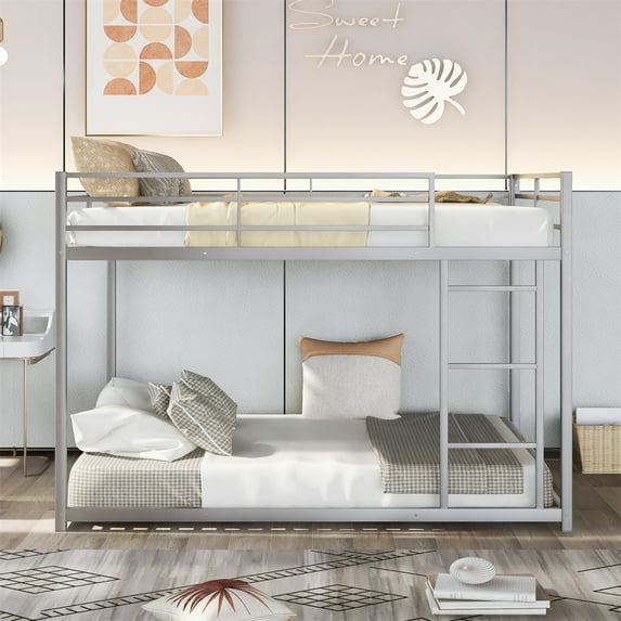 Double-Decked Decorate Beds with High-Quality Steel, Full Size Metal Bunk Beds with Built-in Ladder and Safety Full-Length Guard Rails, Space-Saving Bunk Beds Frame for Bedroom, Guest Room