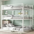 thumbnail image 1 of Full over Full over Size Full Triple Bunk Bed Frame with Safety Guardrails and Ladder, Heavy-duty Metal Bunk Bed with Noise-reduced Design for Bedroom, Apartment, Dorms, Mattress Not Included, White, 1 of 9