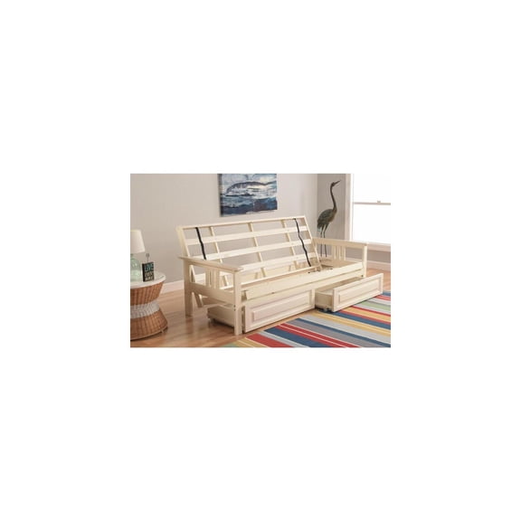 Full Futon Frame with Drawers - White Finish Sofa Bed - Living Room Furniture 79"L