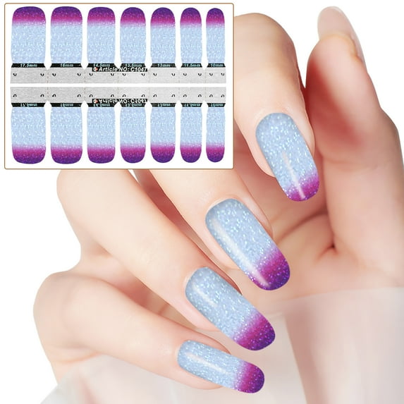 Full Glitter Gradient Nail Polish Strips Self Decal Stickers For Women Girls Design Wraps Sets