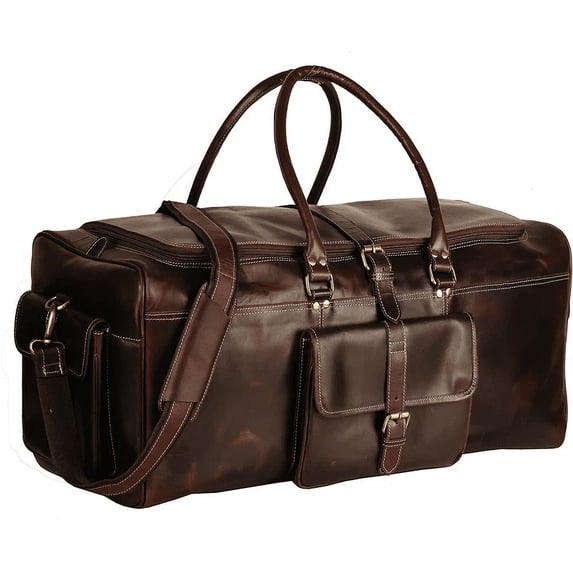 Full Grain Genuine Buffalo Leather Duffle Weekender Bag, Travel bag, Gym bag