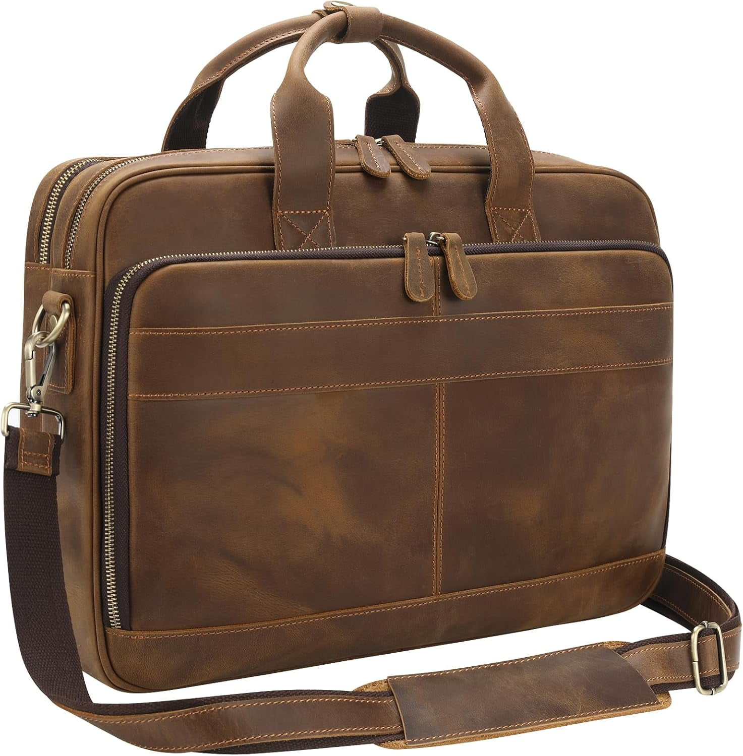 Full Grain Leather Briefcase for Men, Business Messenger Bag Laptop Bag Attache Case, Fits 15.6 Inch Laptop