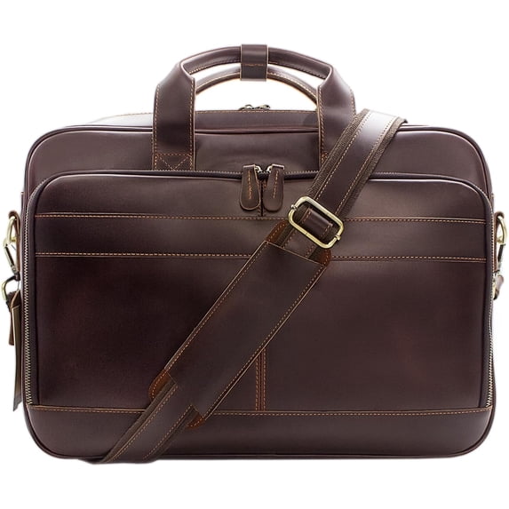 Full Grain Leather Briefcase for Men, Business Messenger Bag Laptop Bag Attache Case, Fits 15.6 Inch Laptop