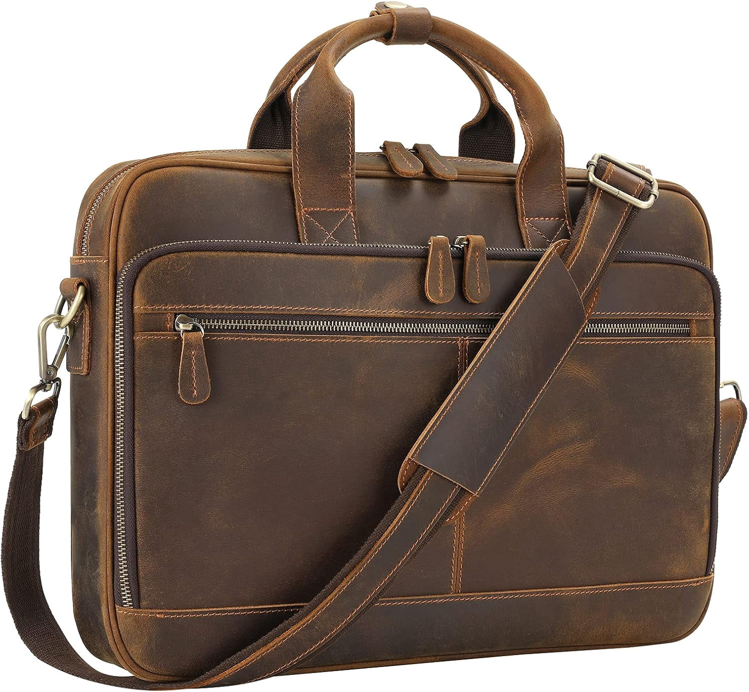 Full Grain Leather Briefcase for Men, Business Messenger Bag Laptop Bag Attache Case, Fits 15.6 Inch Laptop