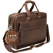 Full Grain Leather Briefcase for Men, Handcrafted, Fits 15.6" Laptop - Dark Brown