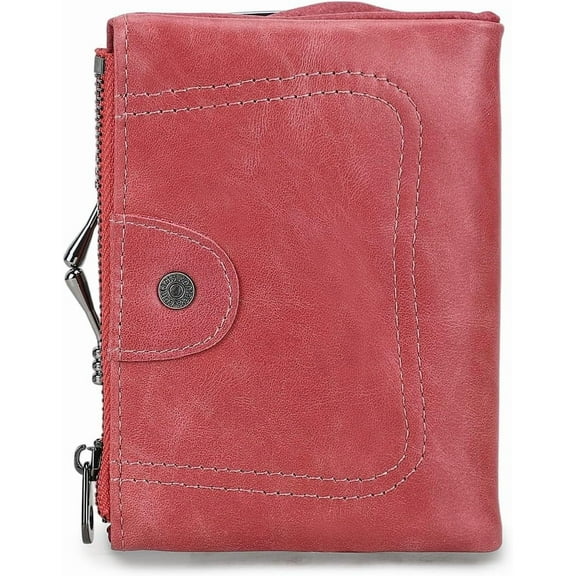 Full Grain Leather Kiss Lock Wallet for Women Kiss Clasp Coin Purse Vintage Small RFID Bifold Wallet (Blue)