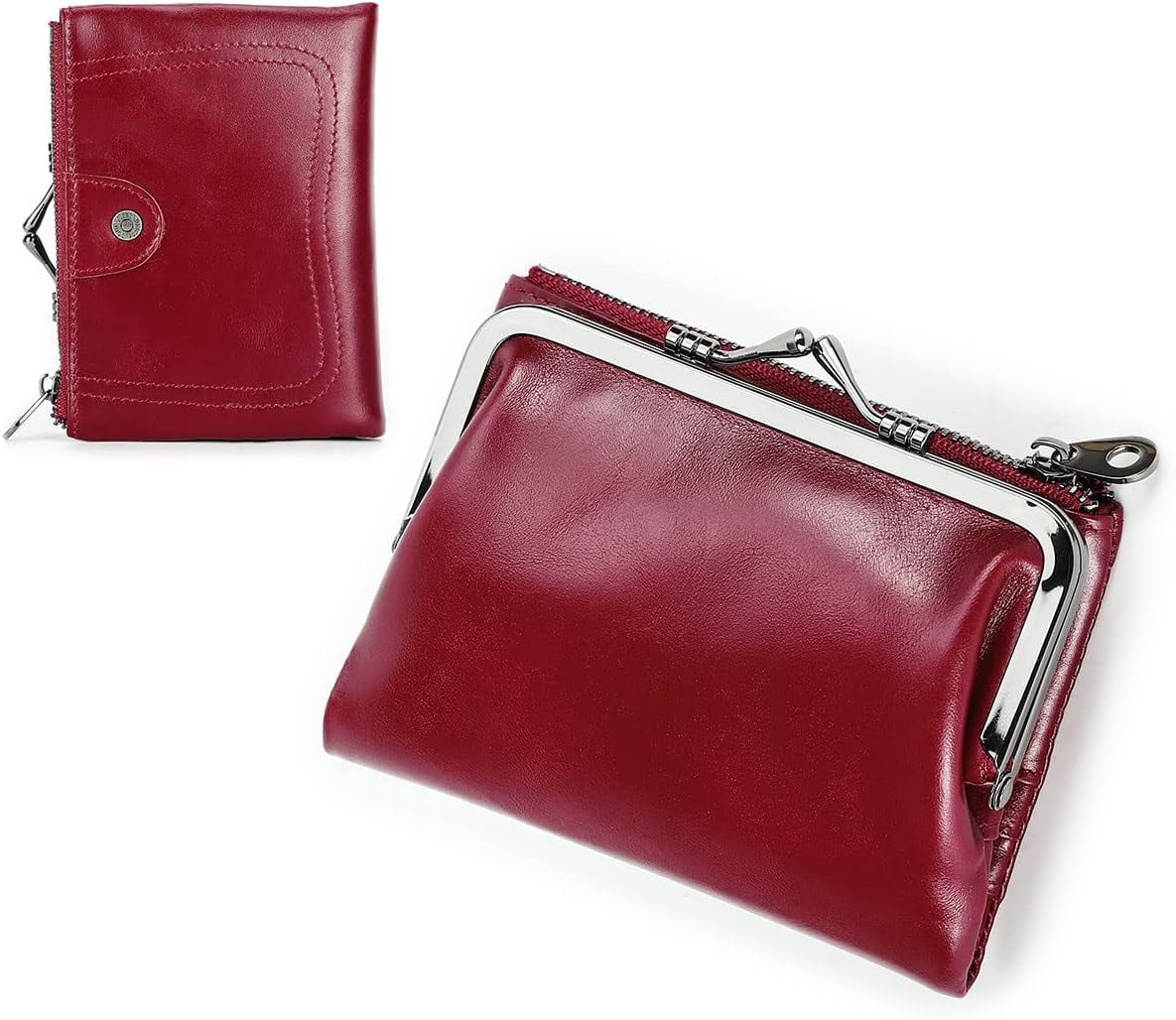 Full Grain Leather Kiss Lock Wallet for Women Kiss Clasp Coin Purse ...