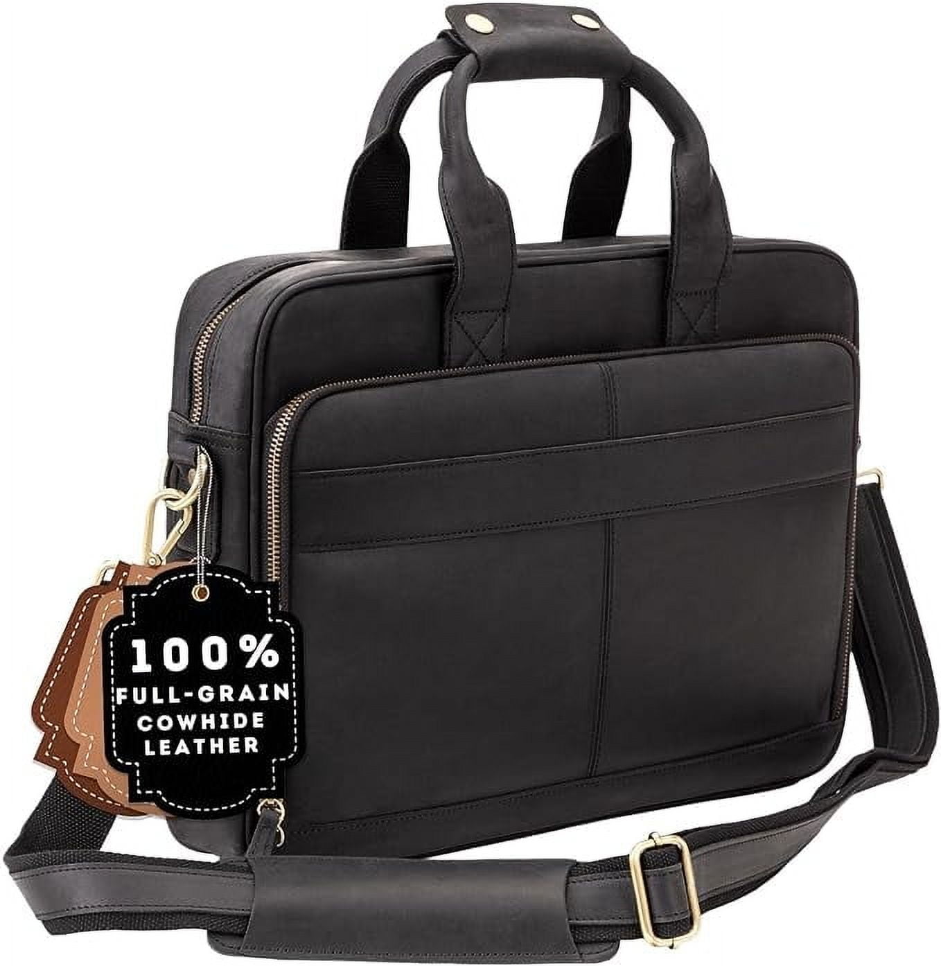 Full-Grain Leather Laptop Briefcase For Men, Leather Bag, Leather Computer Bag For Men - Black