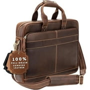 Full-Grain Leather Laptop Briefcase For Men, Leather Bag, Leather Computer Bag For Men - Dark Brown