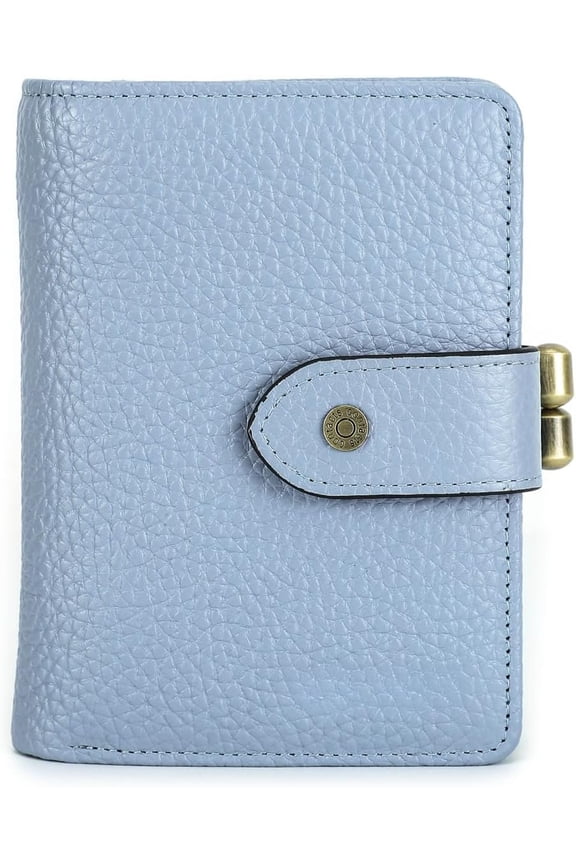 Full Grain Leather Lock Wallet for Women Clasp Purse Bifold Card Wallet with Rfid Blocking (Blue)