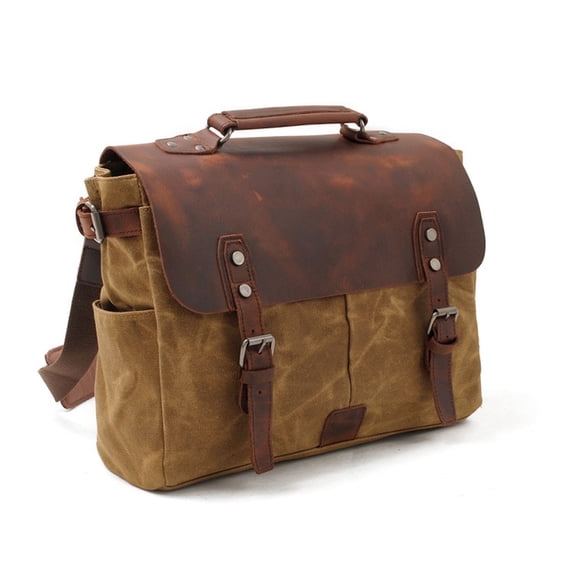 Full Grain Leather Messenger Bag for Men with Strap, 14.17" Vintage Laptop Leather Bag