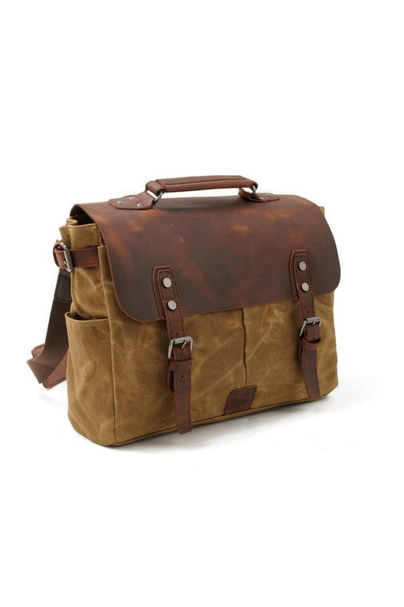 Full Grain Leather Messenger Bag for Men with Strap, 14.17" Vintage Laptop Leather Bag