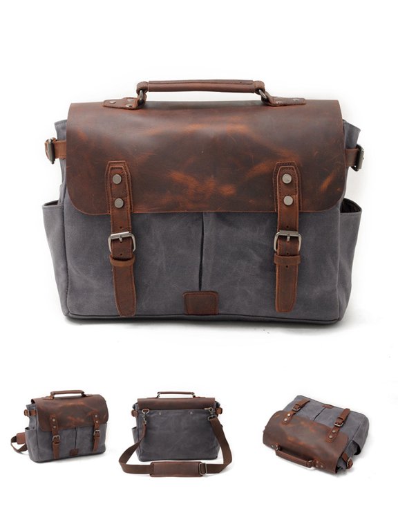 Full Grain Leather Messenger Bag for Men, 14.17 inches Leather Bag with Strap, Laptop Leather Messenger Bag