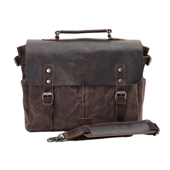 Full Grain Leather Messenger Bag for Men with Strap, 14.17" Vintage Laptop Leather Bag