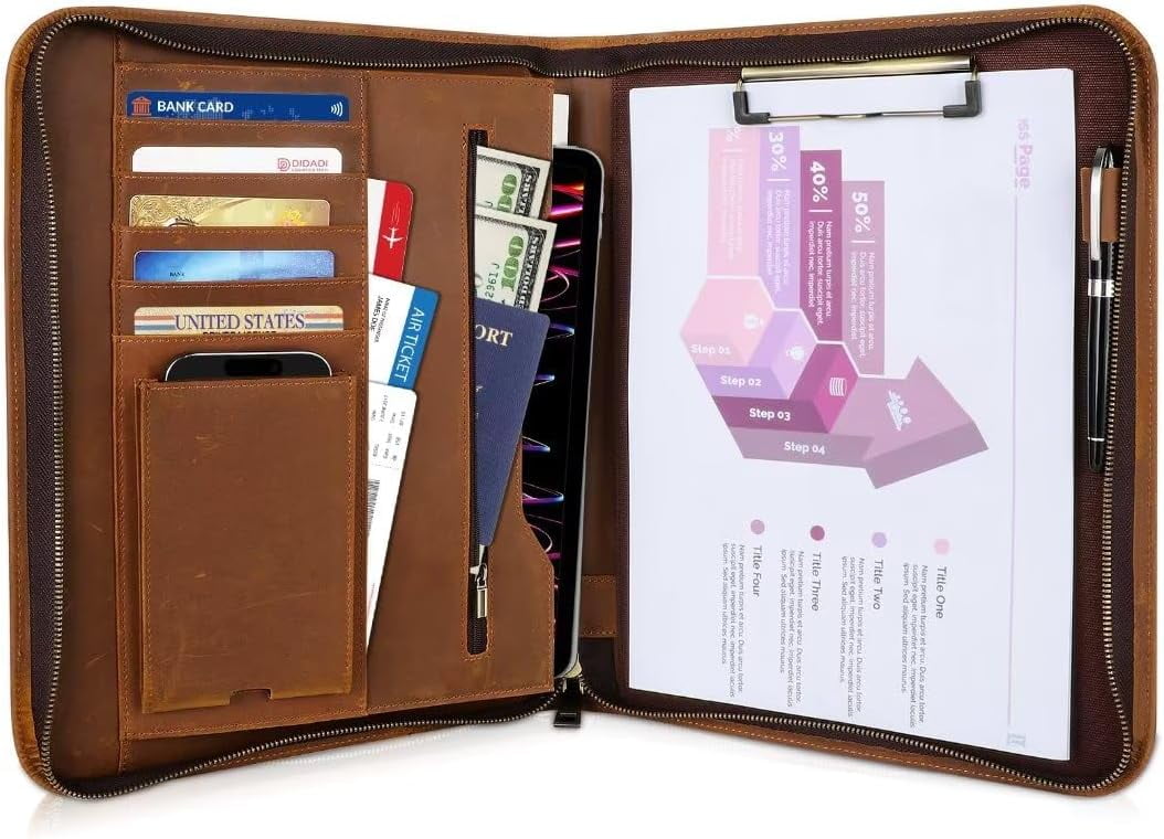 Full Grain Leather Portfolio Leather - Full Grain Leather Portfolio Planner Binder Zippered Padfolio Organizer Men Women Business Resume Legal Pad Notebook A4 Pad Writing School Office F57987ff Eb40 4126 A496 3b77d068d223.958ce4e3a8b0103529fd84249b0f4aee 